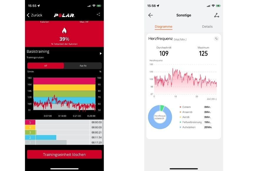 Вы можете увидеть зарегистрированную частоту сердечных сокращений нагрудного ремня Polar 10 и часов Huawei Watch GT 3. 
